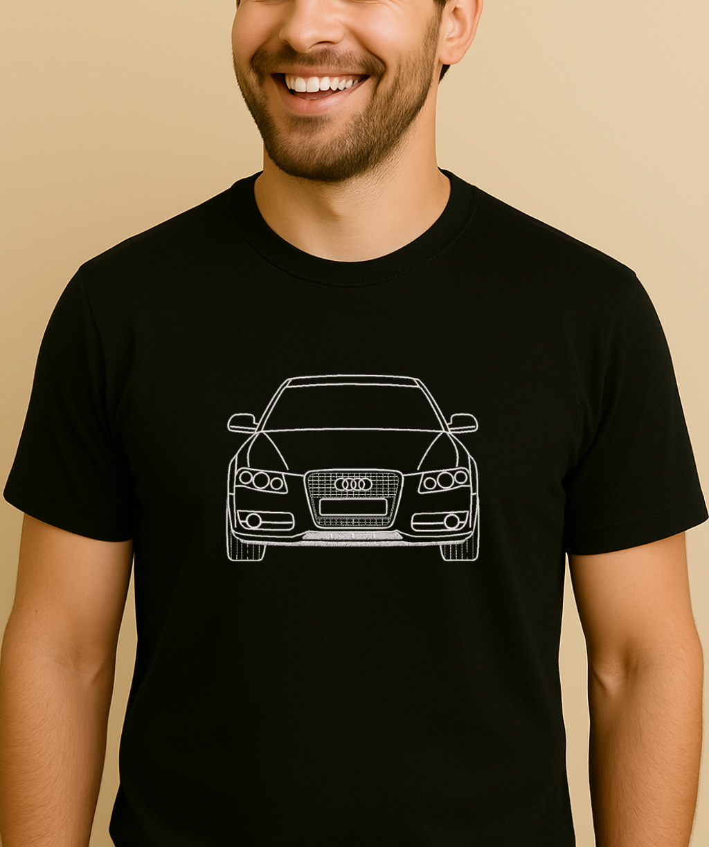 Unisex T-krekls ar personalizētu auto silueta izšuvumu audi