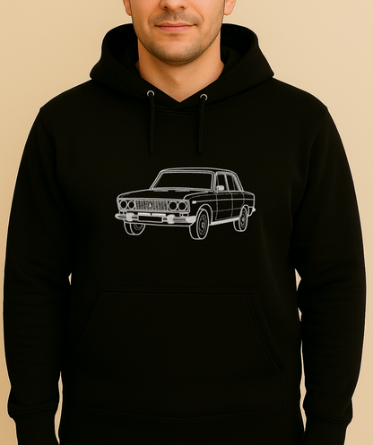 Izšūts auto siluets uz unisex hūdija, personalizēts dizains