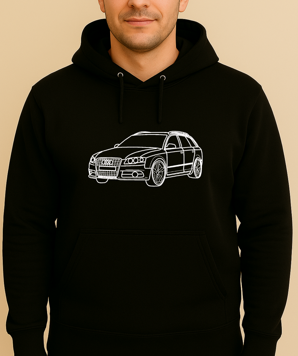 Auto silueta izšuvums uz hūdija, skats no sāna (3/4)