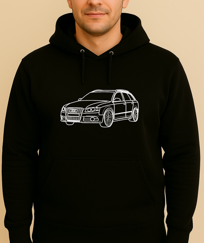 Auto silueta izšuvums uz hūdija, skats no sāna (3/4)