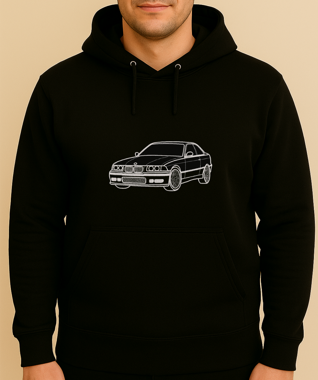 Personalizēts auto silueta izšuvums uz melna unisex apģērba