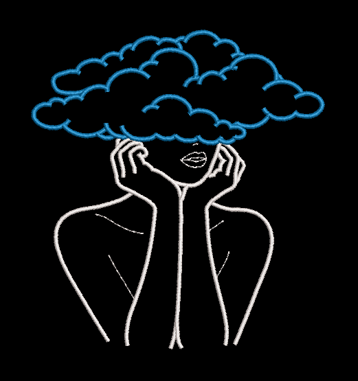 Simplified woman siluet line embroidery, head in the cloud design,t shirt, unisex 