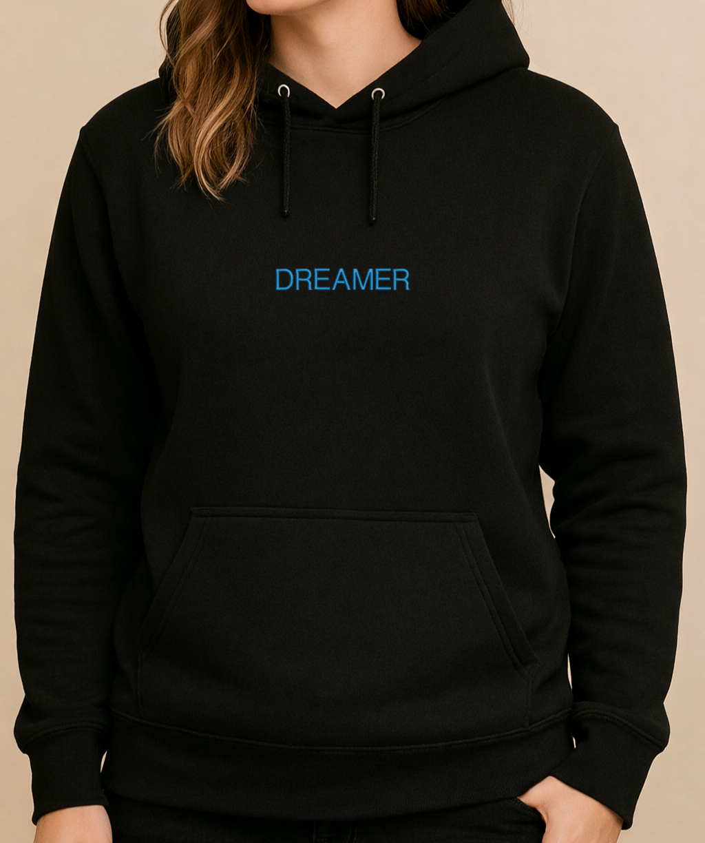 Simplified woman siluet line embroidery, head in the cloud design,t shirt, hoodie front