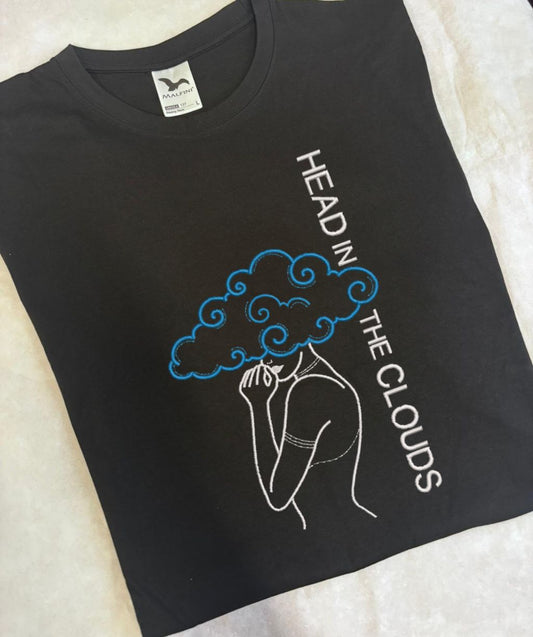 Simplified woman siluet line embroidery, head in the cloud design,t shirt, unisex