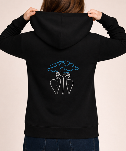 Simplified woman siluet line embroidery, head in the cloud design,t shirt, unisex