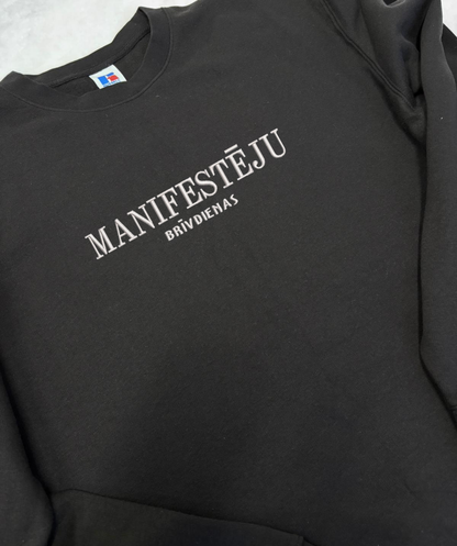 Teksta izšuvuma detaļa uz džempera