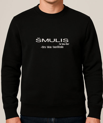 Izšūts teksts uz melna unisex džempera